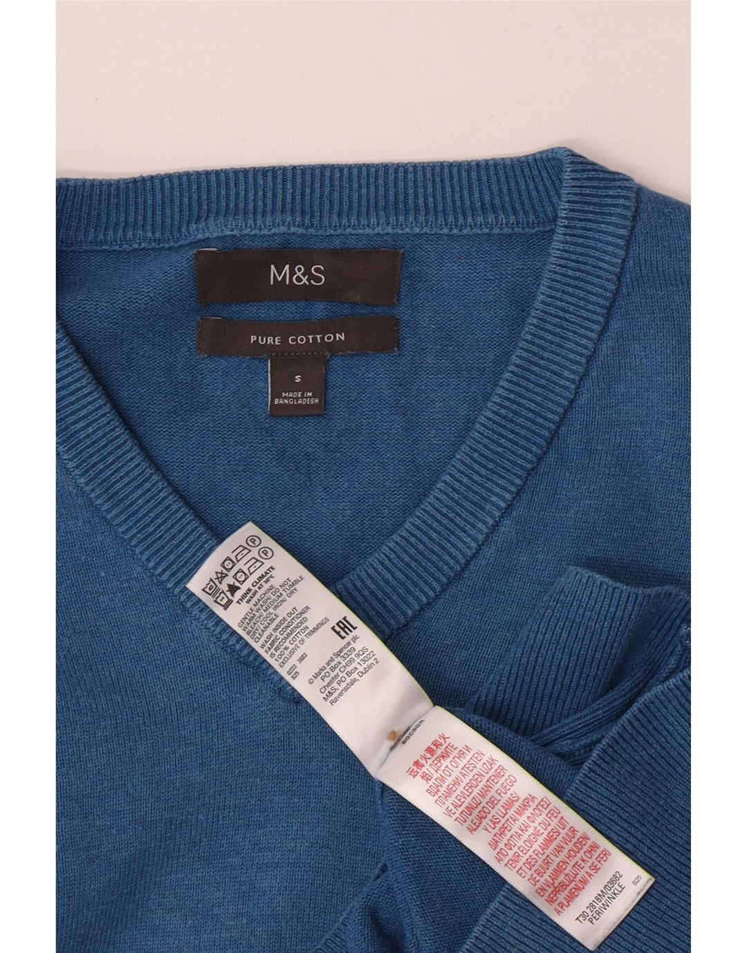 MARKS & SPENCER Pulover cu decolteu în V pentru bărbați, bumbac albastru mic