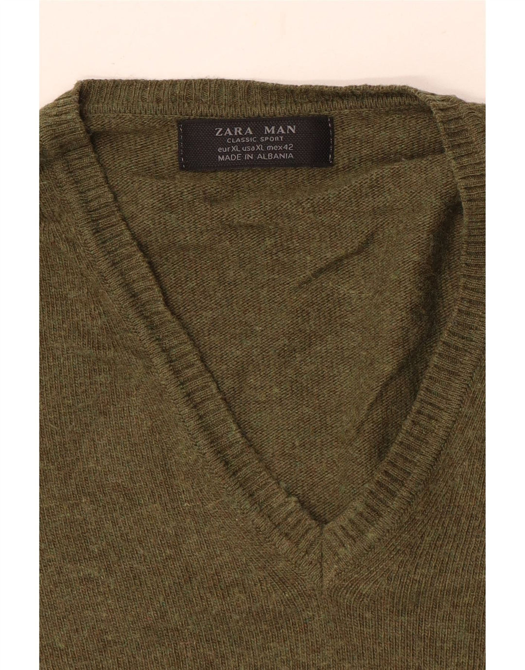 Pulover pentru bărbați Zara, cu decolteu în V, XL, kaki