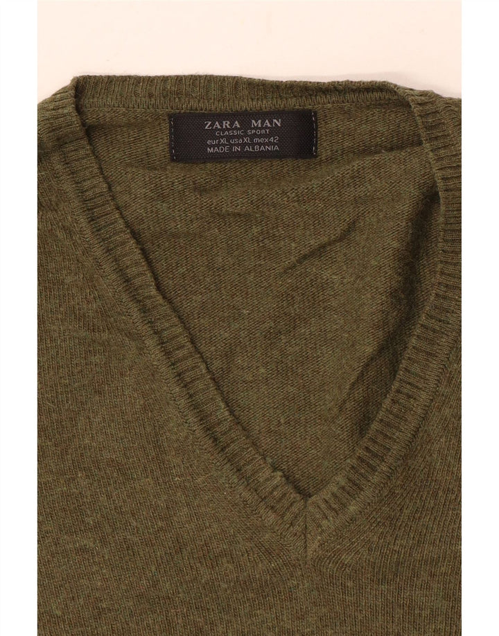 Pulover pentru bărbați Zara, cu decolteu în V, XL, kaki