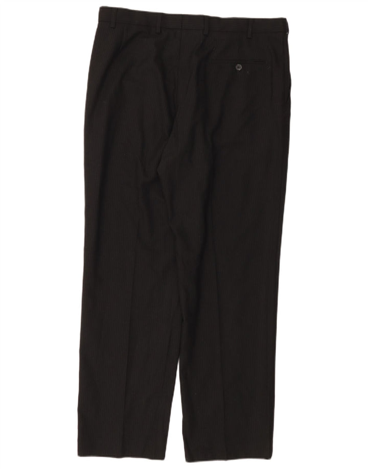 Marks & Spencer Pantaloni drepți pentru bărbați L36 L31 Lână neagră cu dungi