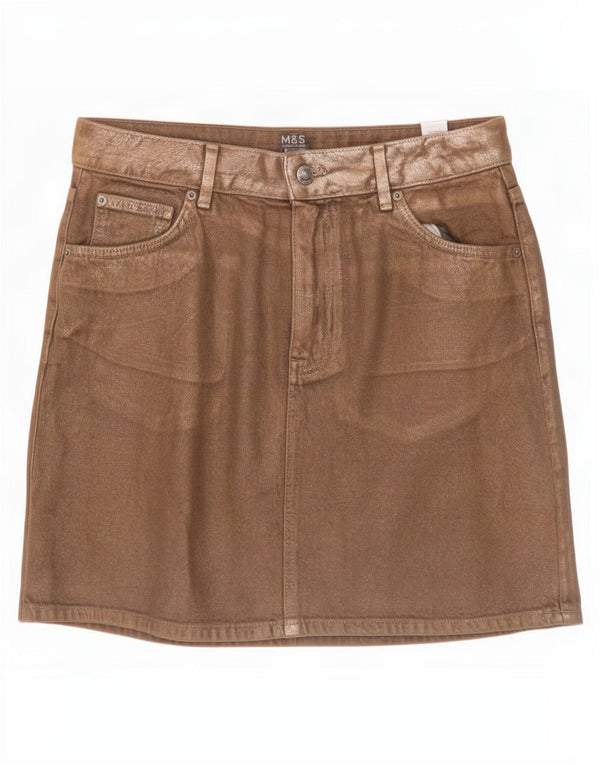 Fusta mini denim pentru femei Marks & Spencer UK 12 Medium W30 Bumbac auriu