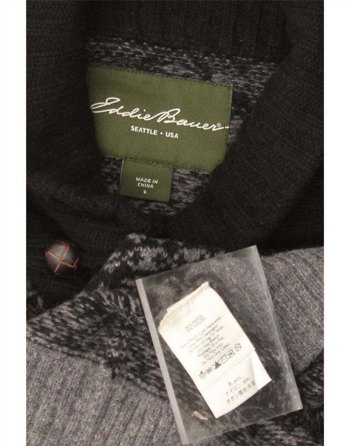 EDDIE BAUER Pulover pentru bărbați cu gât șal, lână Fair Isle, gri mică
