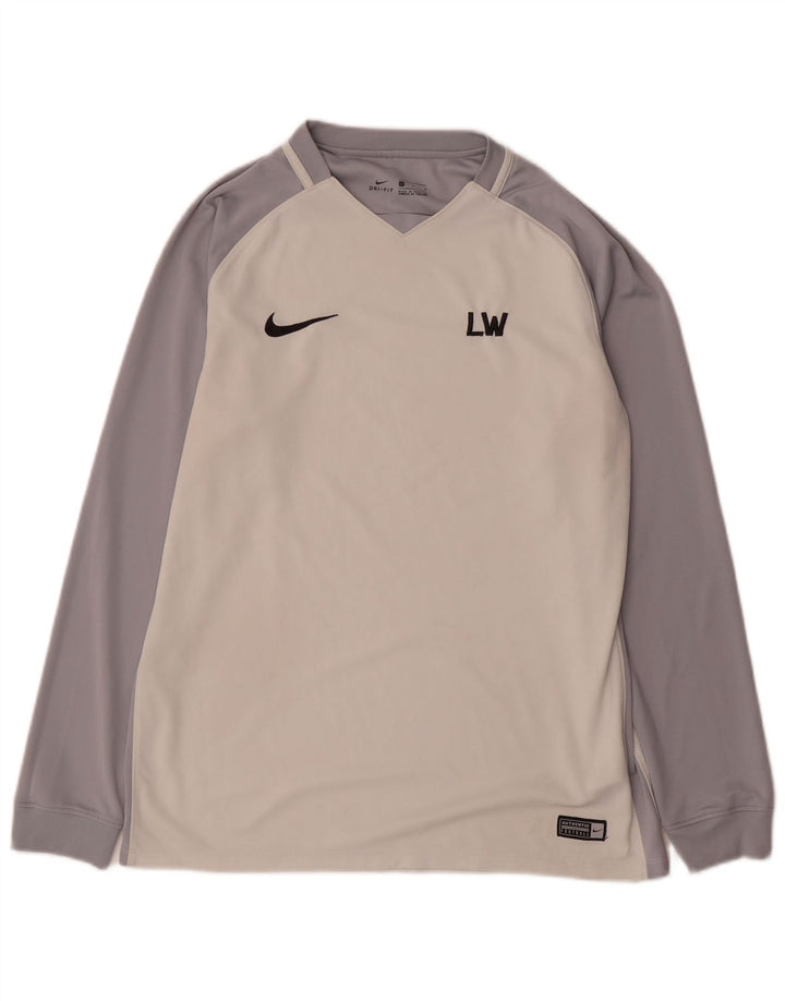 Top grafic Nike Dri Fit pentru bărbați cu mânecă lungă, mare, alb, din poliester