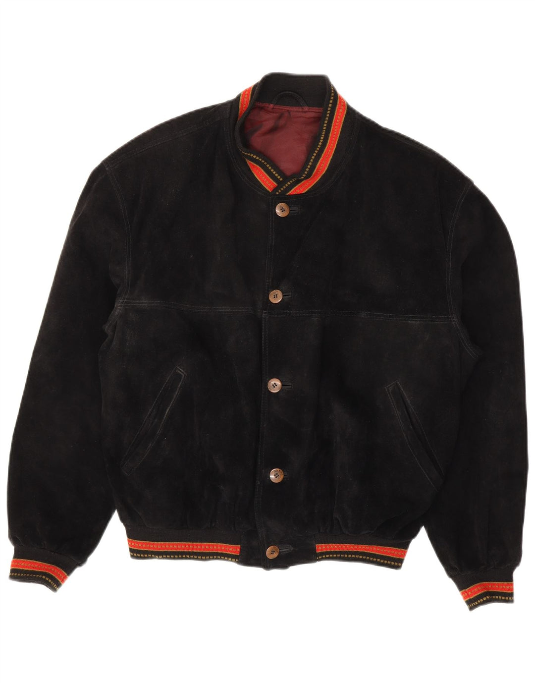 Bomber vintage pentru bărbați din piele intoarsa IT 48 Medium Negru cu dungi din piele