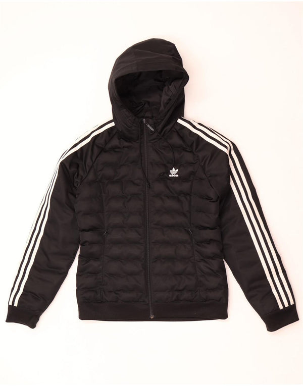 Jachetă căptușită cu glugă Adidas pentru femei UK 12 Poliester mediu negru