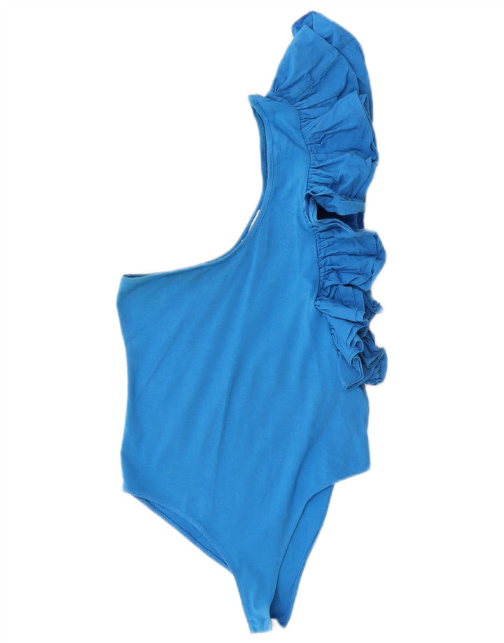 Body cu un umăr cu volane Zara UK 8 Bumbac albastru mic