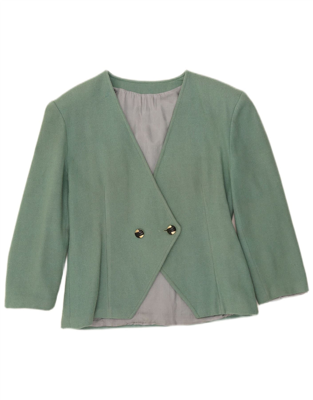 Jachetă vintage pentru femei cu mâneci 3/4 dublu-breasted, UK 8, verde, mică