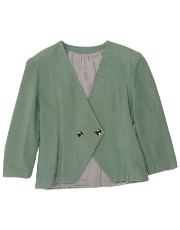 Jachetă vintage pentru femei cu mâneci 3/4 dublu-breasted, UK 8, verde, mică