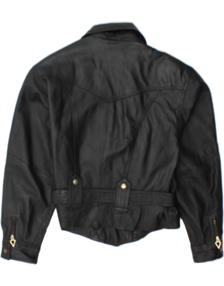 YUPPIE Womens Leather Jacket UK 12 Medium Black Leather Vintage Yuppie and Second-Hand Yuppie from Messina Hembry 