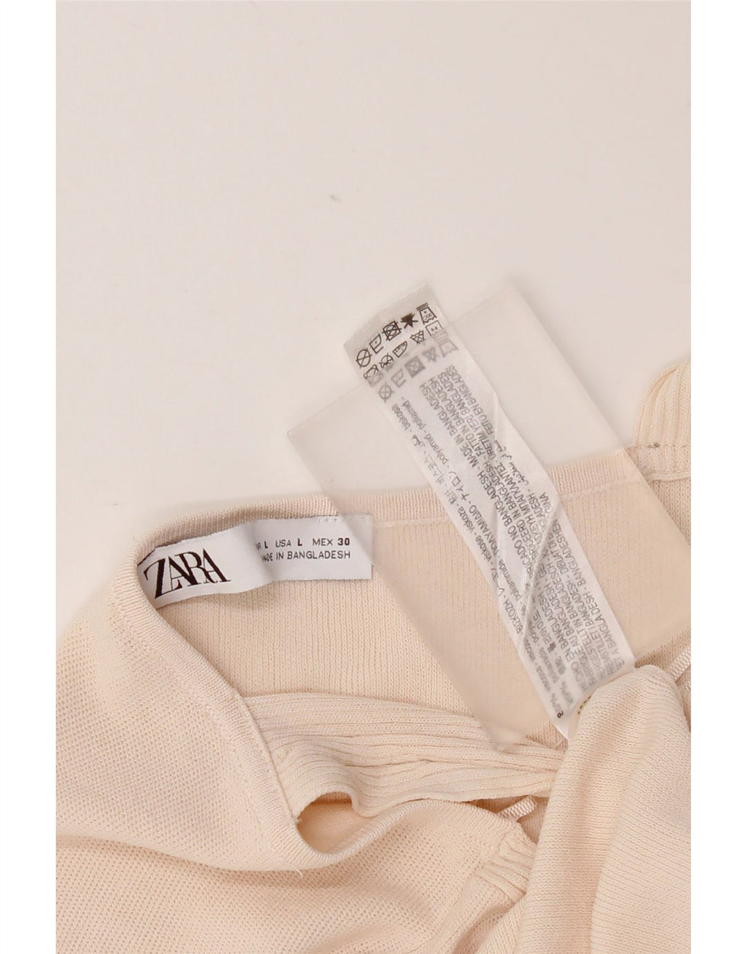 Top crop pentru femei Zara UK 14, mare, bej, viscoză