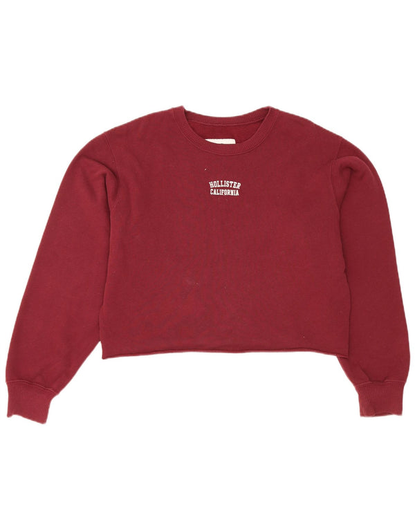 Pulover oversize Hollister Crop pentru femei UK 6 XS Bumbac Burgundy