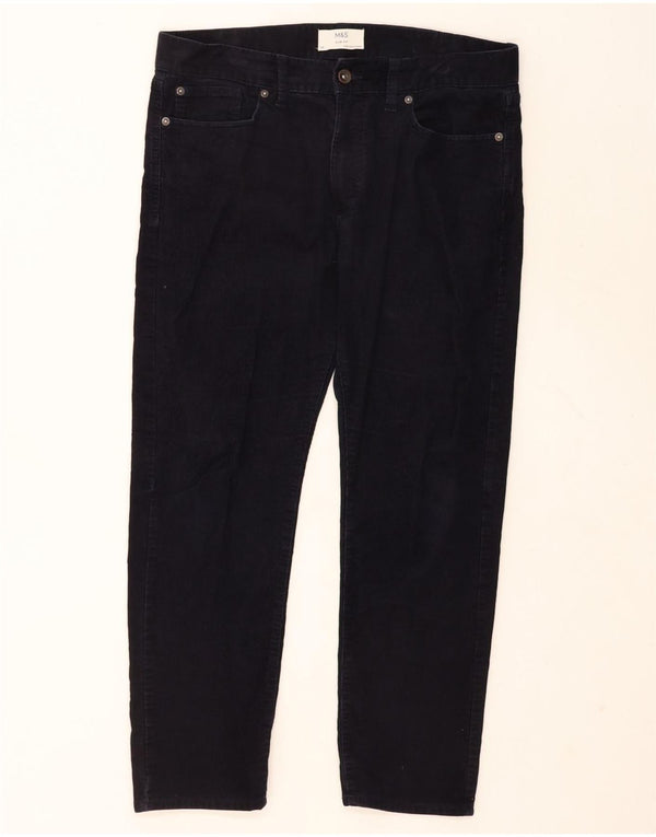 Marks & Spencer Mens Slim Fit Corduroy Trousers W34 L25 Navy Blue Cotton