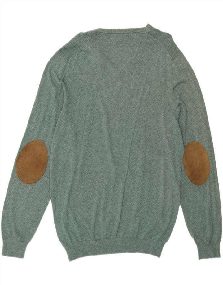 MASSIMO DUTTI Pulover cu decolteu în V pentru bărbați, bumbac verde 2XL