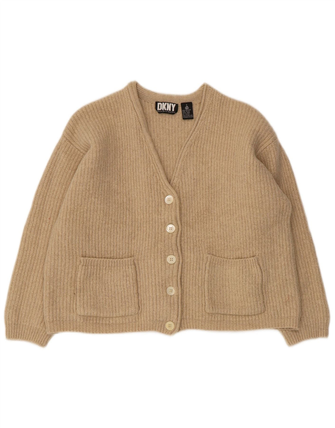 Pulover cardigan supradimensionat pentru femei Dkny UK 10 mic bej lână
