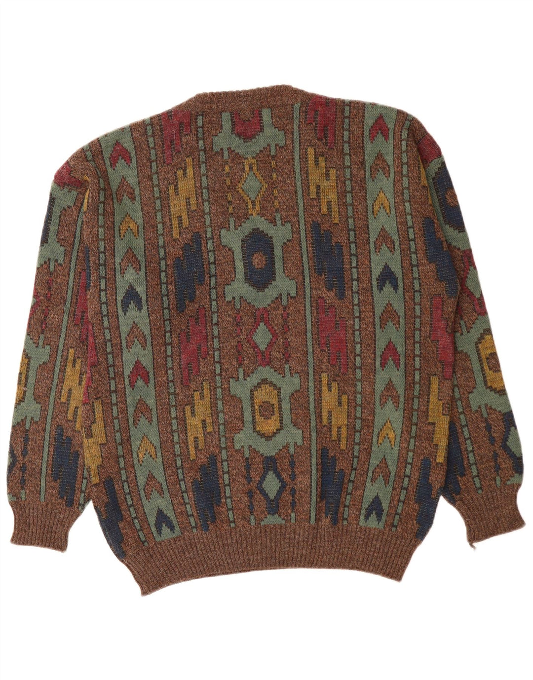 VINTAGE Pulover cu decolteu în V pentru bărbați IT 50 Maro Mediu Geometric