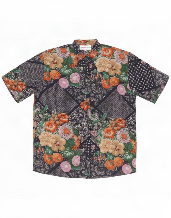 Bluză de epocă pentru femei, cămașă largi UK 14 Medium Bleumarin Floral