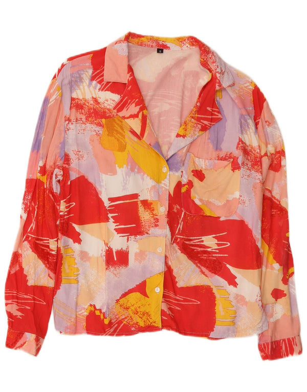 Bluză de cămașă cu model abstract pentru femei vintage UK 10 mic multicoloră