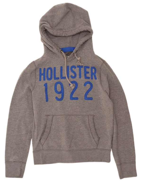 Hollister Mens Graphic Hoodie Jumper Medium Grey Cotton