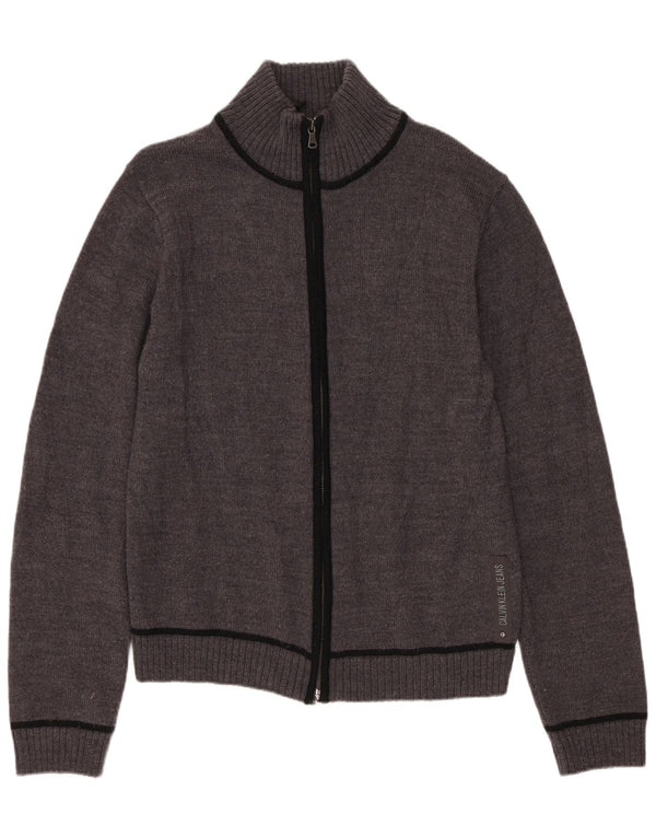 Pulover cardigan pentru femei CALVIN KLEIN JEANS UK 10 mic gri din lână virgină