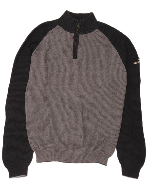 Pulover pentru bărbați Nautica, cu fermoar, cu gât, 2XL, bumbac color bloc, gri