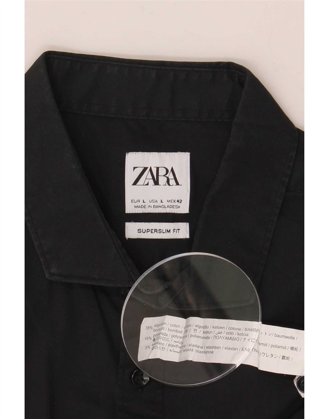 Cămașă Zara bărbați Super Slim Fit, mare, negru, bumbac