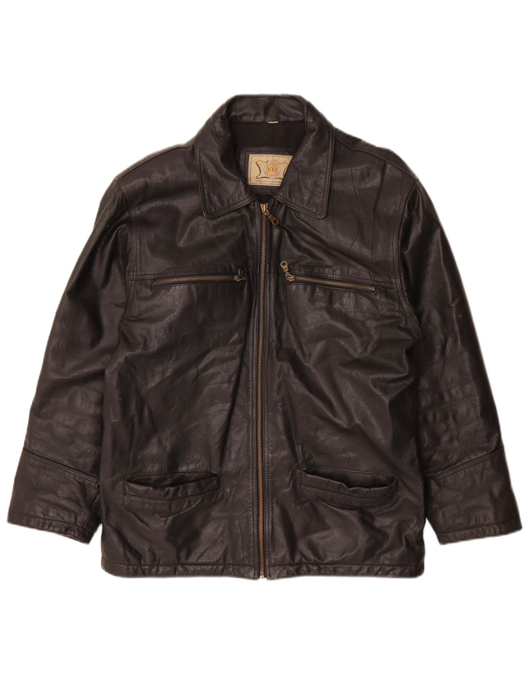 Jachetă de piele vintage pentru bărbați UK 38 Medium Black Leather