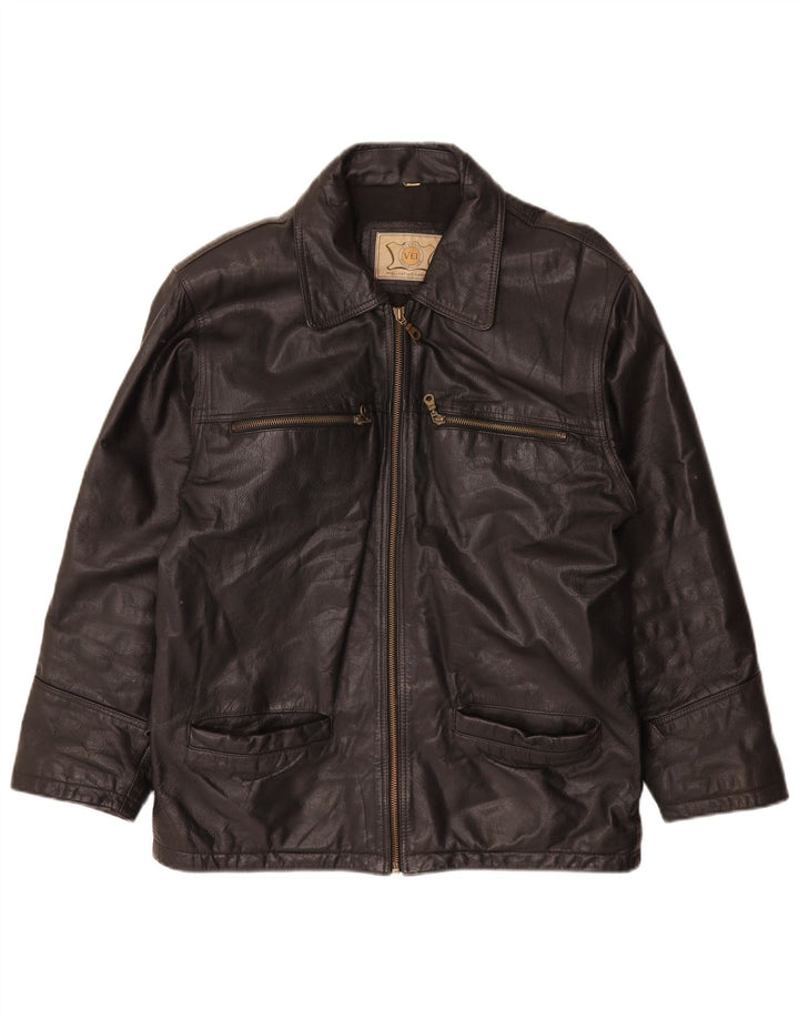 Jachetă de piele vintage pentru bărbați UK 38 Medium Black Leather