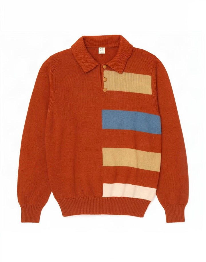 Pulover vintage pentru bărbați cu gât polo IT 50 maro mediu cu dungi