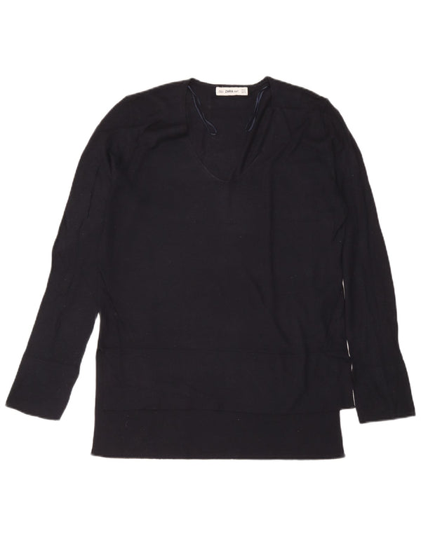 Top pentru femei Zara cu mânecă lungă UK 14 Medium Bleumarin Viscoză
