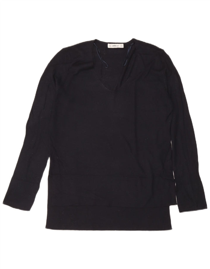 Top pentru femei Zara cu mânecă lungă UK 14 Medium Bleumarin Viscoză