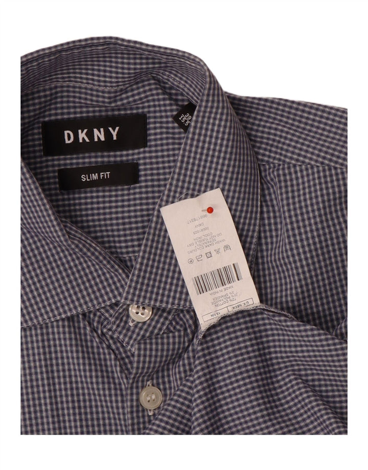 Cămașă pentru bărbați Dkny Slim Fit Mărimea 39 15/5 Bumbac cu check albastru mediu