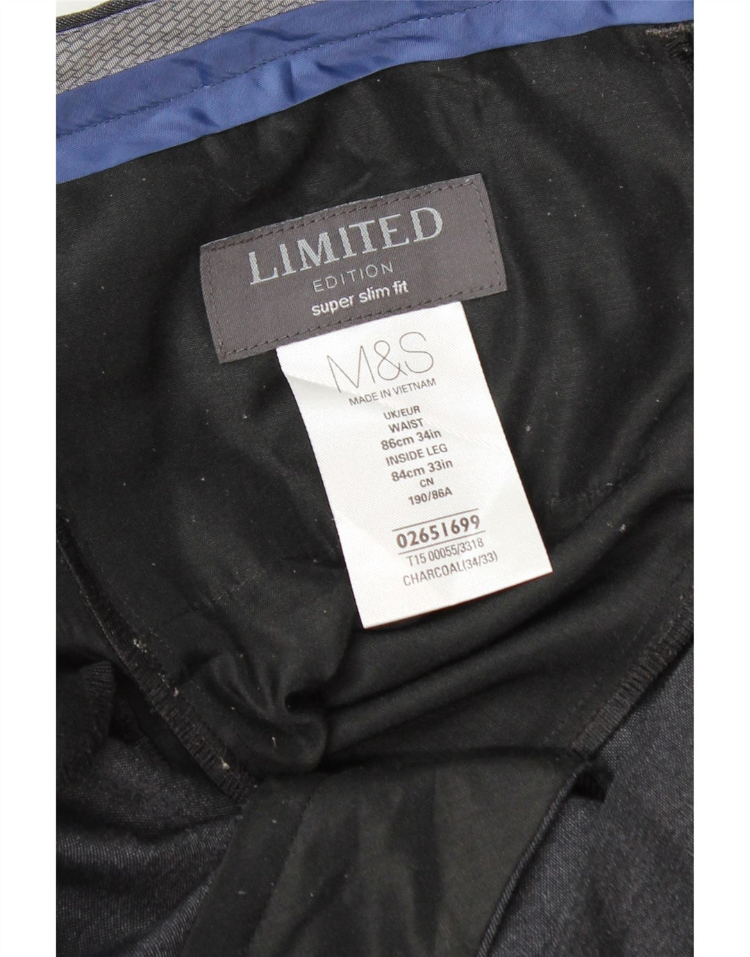 Pantaloni de costum pentru bărbați Marks & Spencer Super Slim Fit L34 L33 Poliester gri