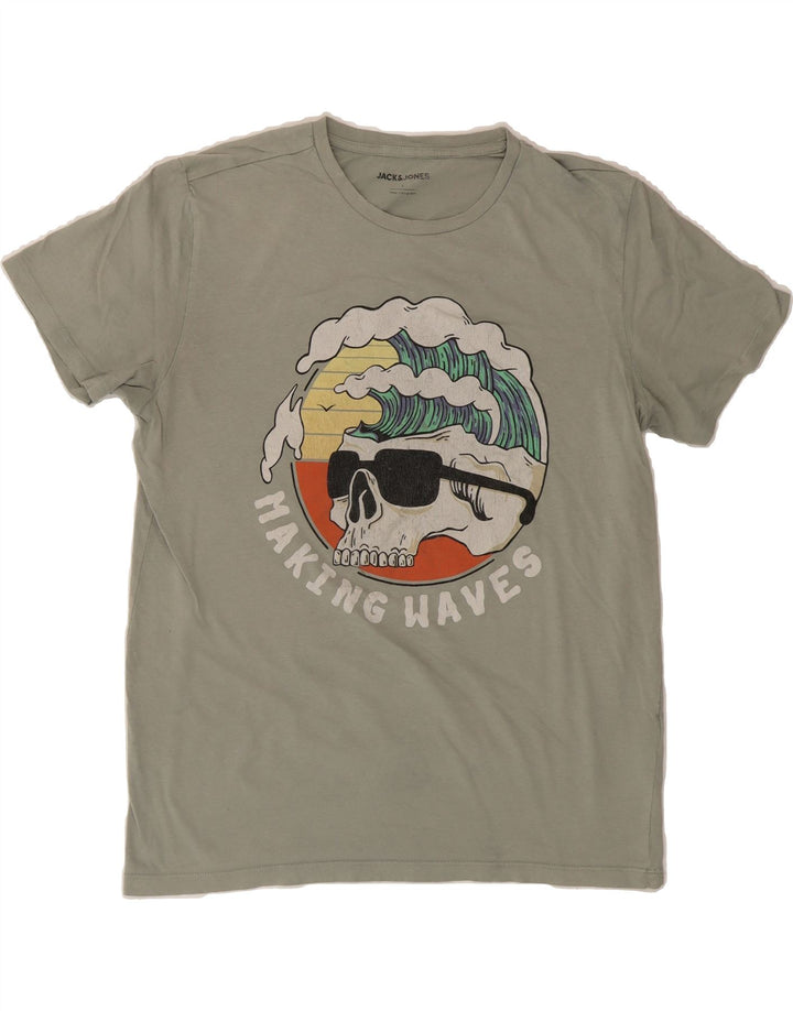 JACK & JONES Mens Graphic T-Shirt Top Large Grey Cotton Vintage Jack & Jones and Second-Hand Jack & Jones from Messina Hembry 