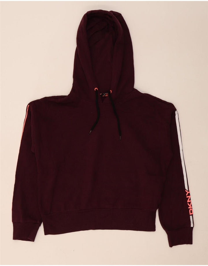 Jumper Dkny Crop Oversized Hoodie pentru femei UK 14 Medium Burgundy Bumbac
