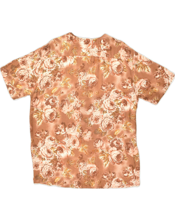 Bluză cămașă cu mânecă scurtă pentru femei VINTAGE UK 12 Maro mediu Viscoză florală