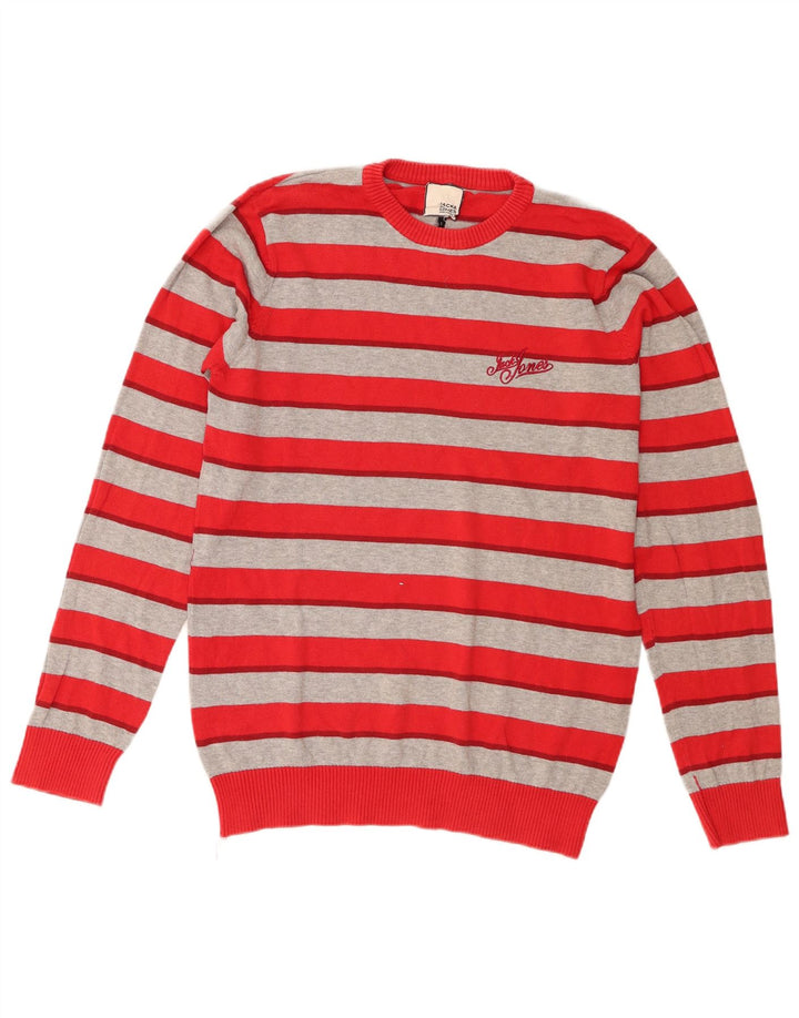 Pulover Jack & Jones pentru bărbați, cu tăiere obișnuită, cu gât roșu mic, cu dungi