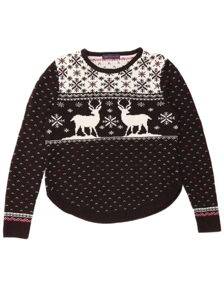 Pulover pentru femei Marks & Spencer cu decolteu triplu UK 14 Medium Black Christmas