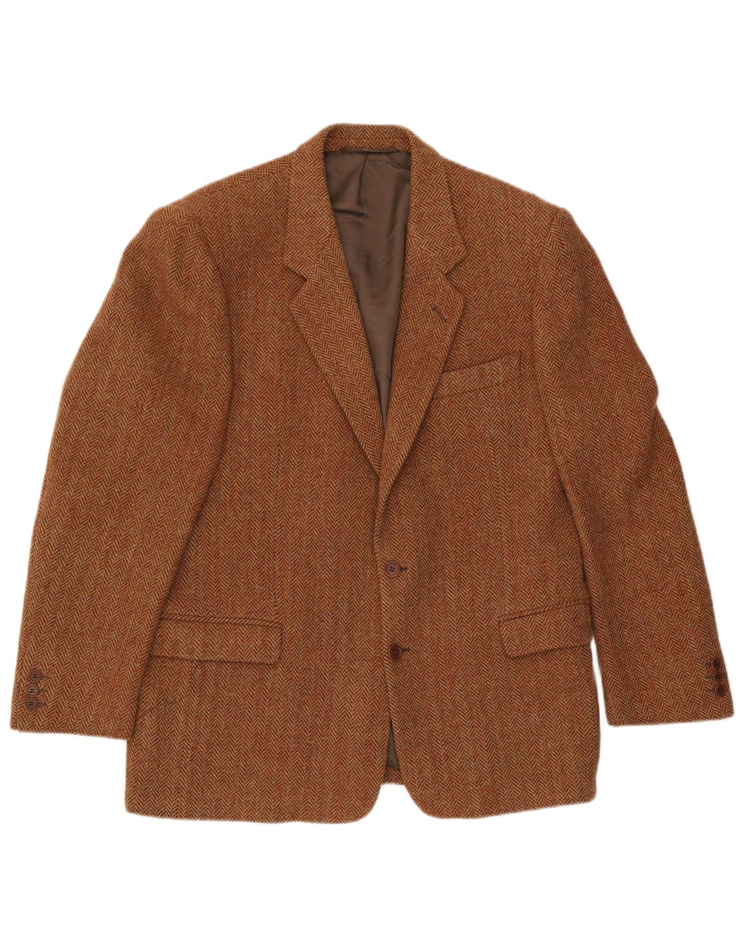 Jachetă pentru bărbați Harris Tweed, cu 2 nasturi, IT 54 2XL, lână maro în spină de pește
