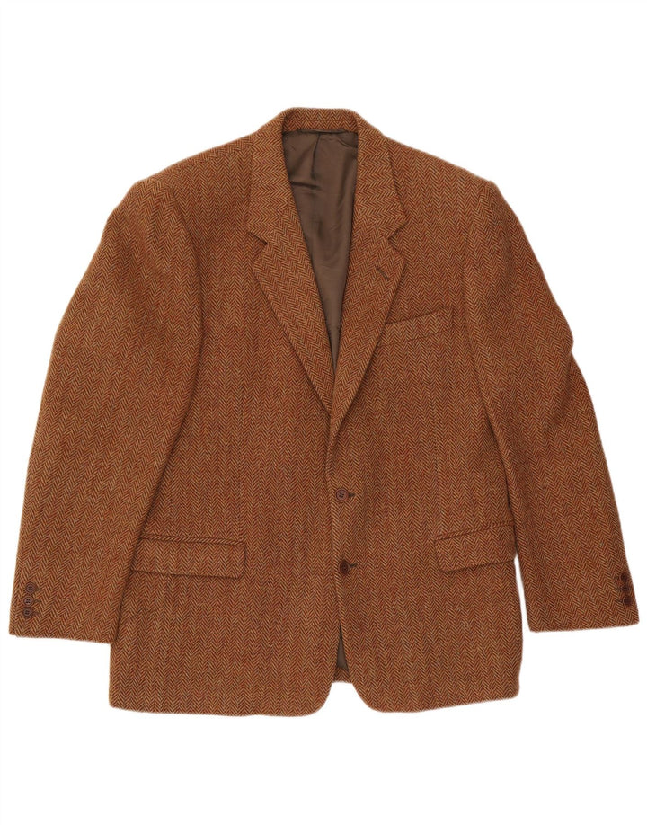 Jachetă pentru bărbați Harris Tweed, cu 2 nasturi, IT 54 2XL, lână maro în spină de pește