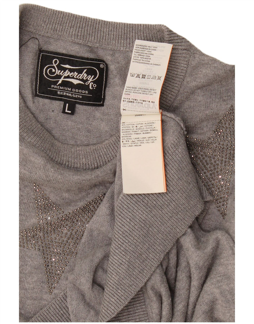 Pulover Superdry pentru damă, cu model abstract, cu decolteu rotund, mare, gri