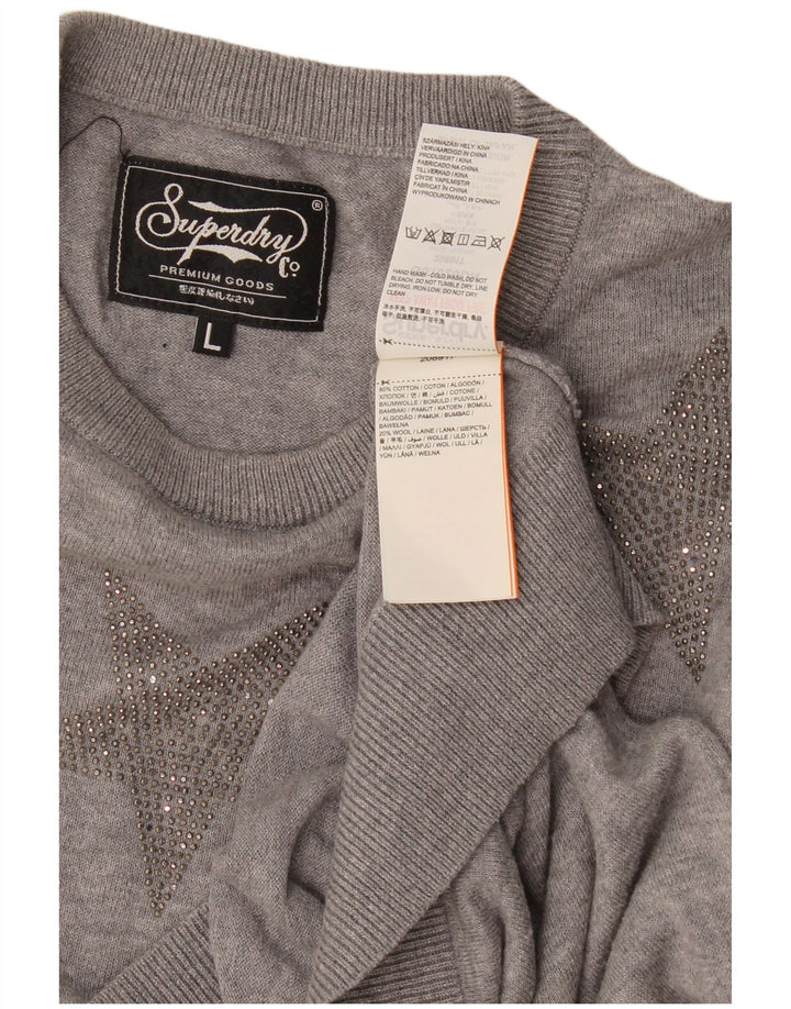 Pulover Superdry pentru damă, cu model abstract, cu decolteu rotund, mare, gri