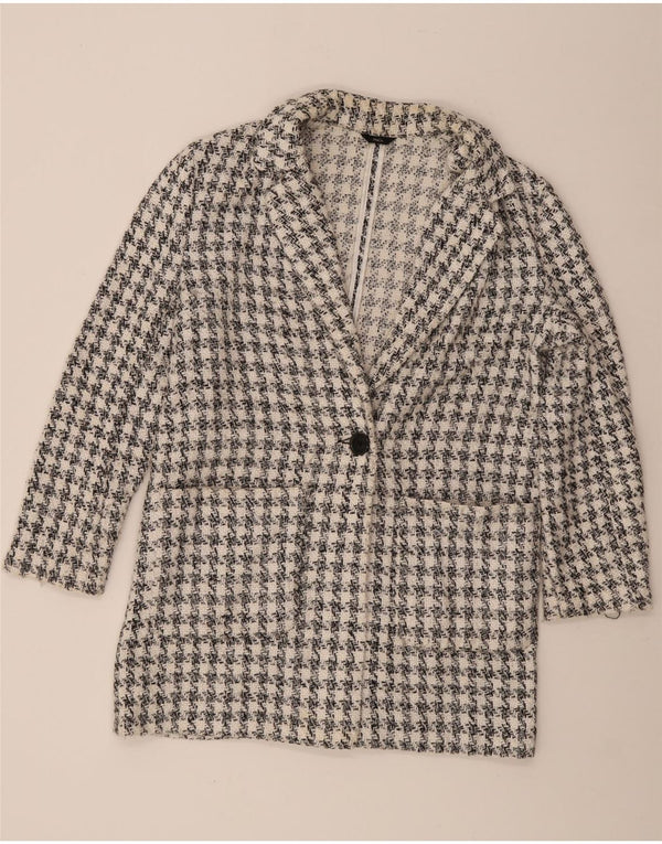 Sacou blazer pentru femei M&Co cu 1 nasture UK 14 Medium White Houndstooth