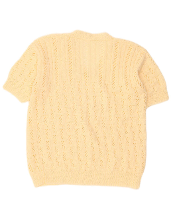 Pulover vintage pentru femei cu mânecă scurtă cu decolteu în V, UK 18 XL Bej
