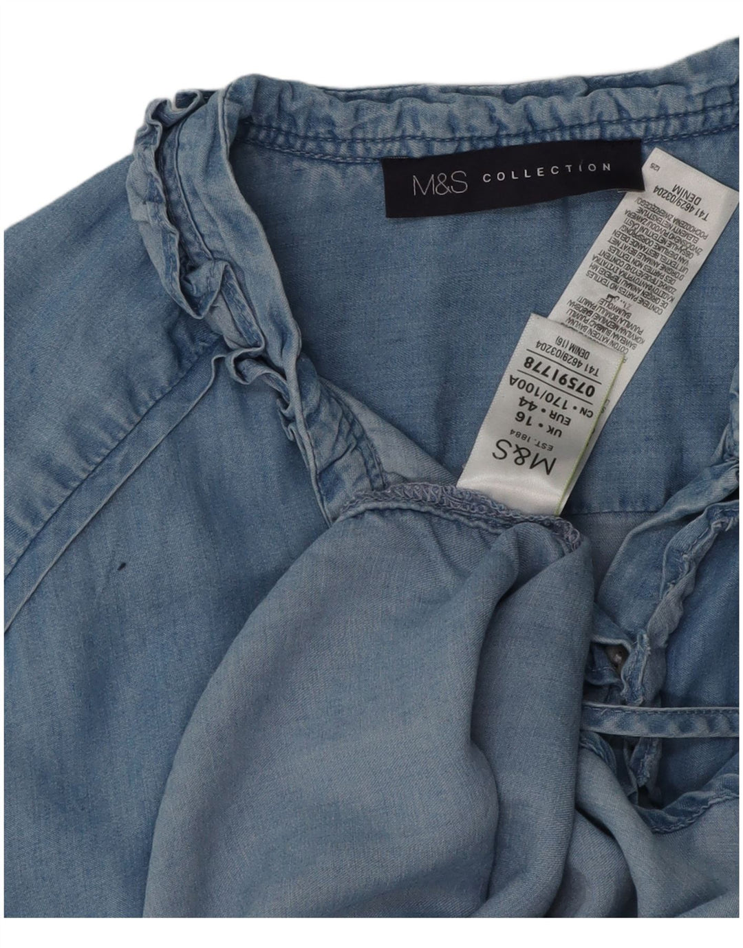 Cămașă de blugi supradimensionată pentru femei Marks & Spencer, cu volane în față, UK 16, mare, albastru