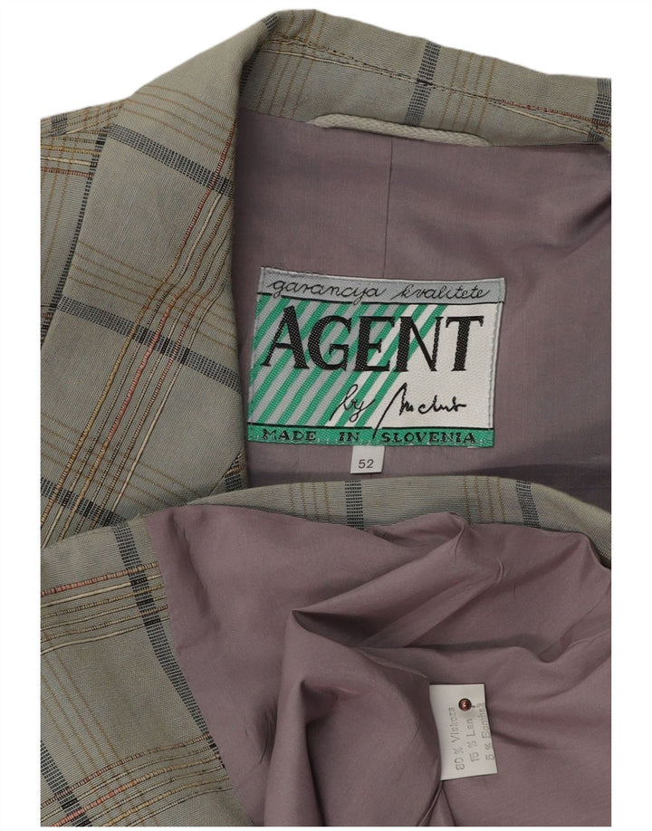 Jachetă pentru bărbați VINTAGE cu 2 nasturi, IT 52 XL, viscoză cu carouri gri