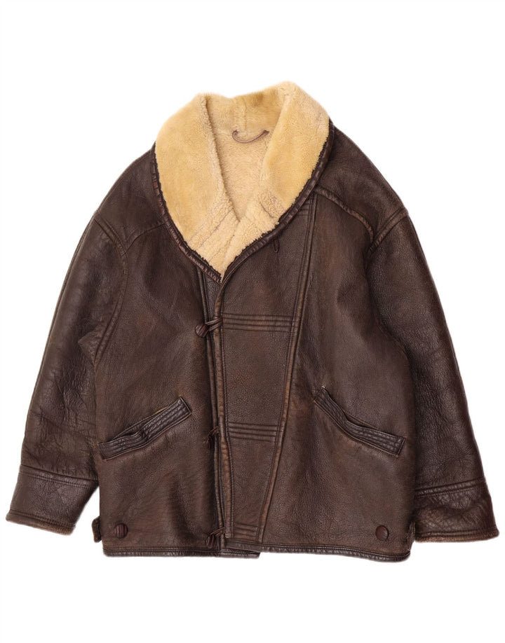 Jachetă vintage pentru bărbați din shearling UK 38 maro mediu