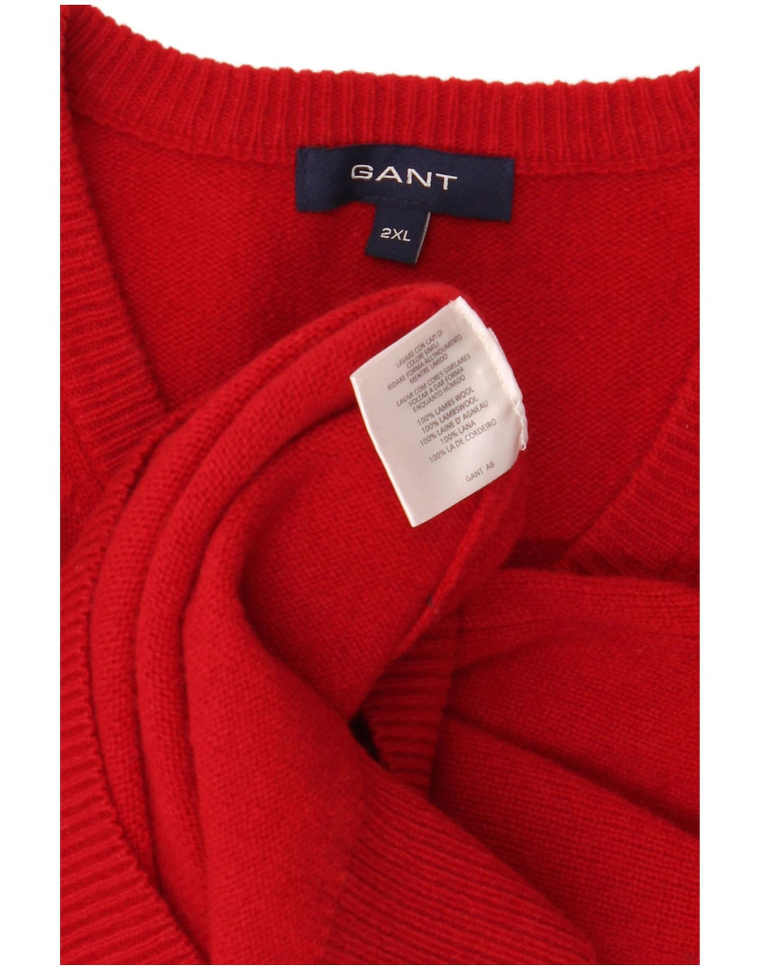 GANT Pulover cu decolteu în V pentru bărbați, 2XL, lână de miel roșie