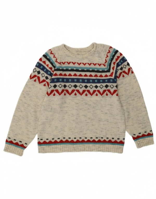 Pulover vintage pentru femei cu decolteu rotund UK 12 Medium Gri Fair Isle