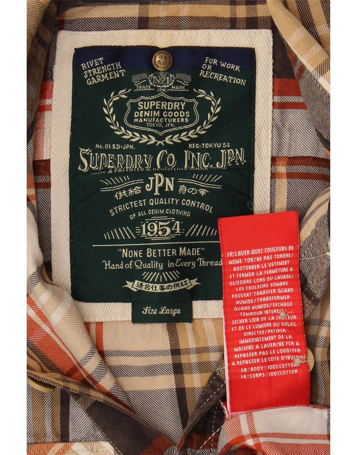 Cămașă de flanel pentru bărbați SUPERDRY, bumbac cu carouri maro mari