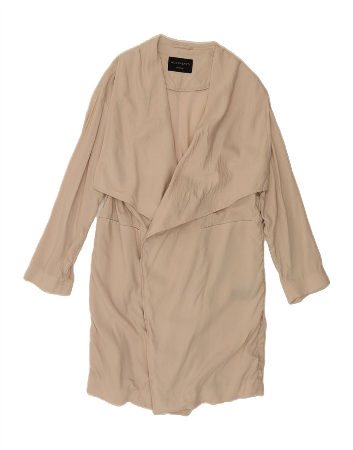 ALL SAINTS Womens Open Trench Coat UK 14 Medium Beige Lyocell Vintage All Saints and Second-Hand All Saints from Messina Hembry 